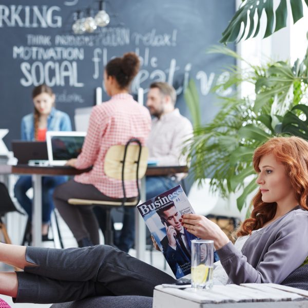Woman taking business rest break
